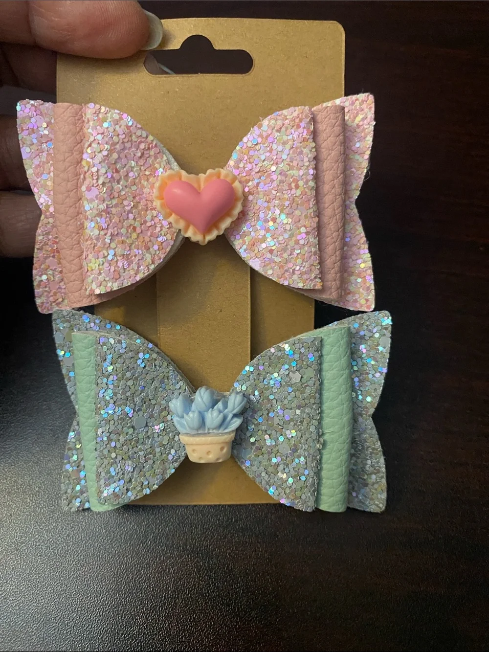 Glitter Bow Hair Clips for Kids - Pink & Mint